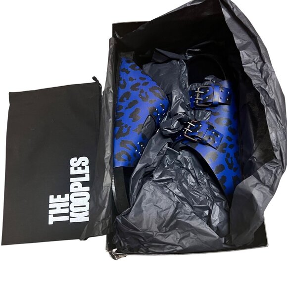 The Kooples Blue Leopard Leather Parisian Buckle Style Sandals Size 43 US Mens 9 - Picture 14 of 16